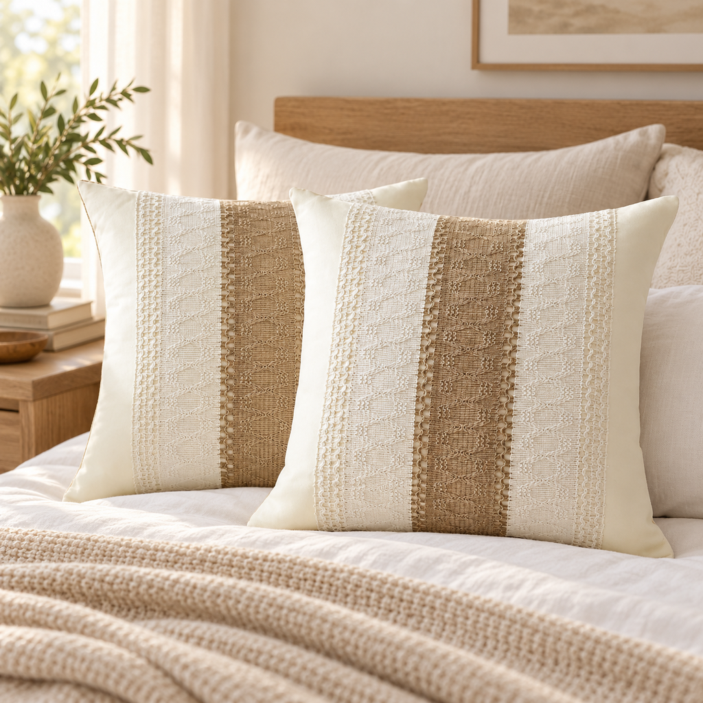 Textured Neutral Woven Stripe Decorative Throw Pillow