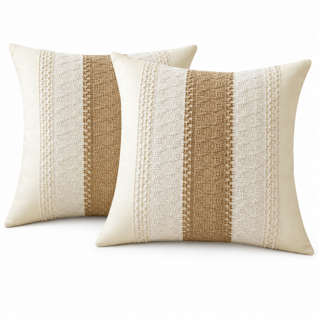 Textured Neutral Woven Stripe Decorative Throw Pillow