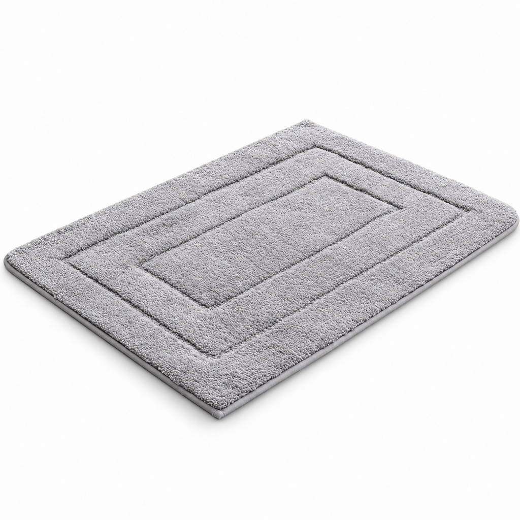 Light Gray Plush Geometric Border Bath Mat