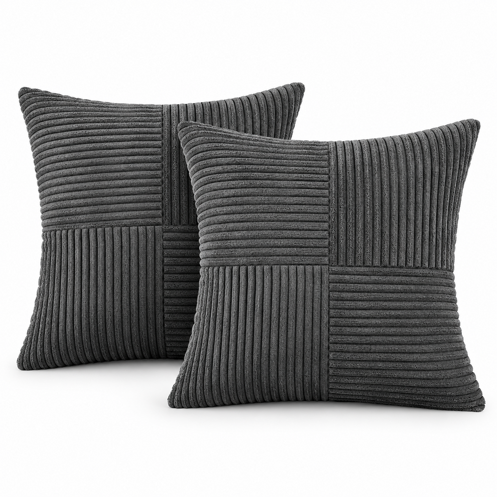 Charcoal Corduroy Patchwork Decorative Throw Pillow