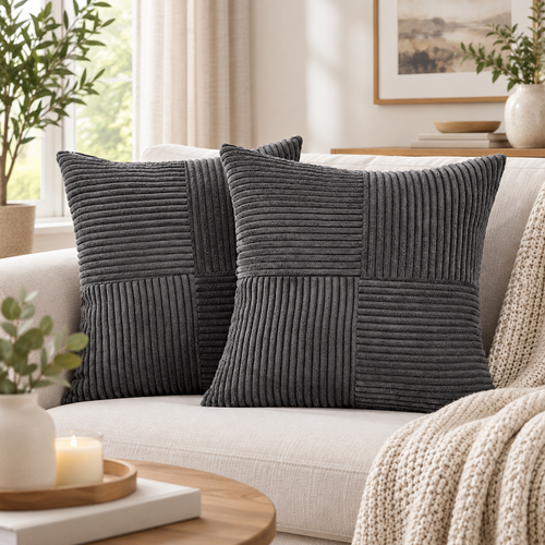 Charcoal Corduroy Patchwork Decorative Throw Pillow