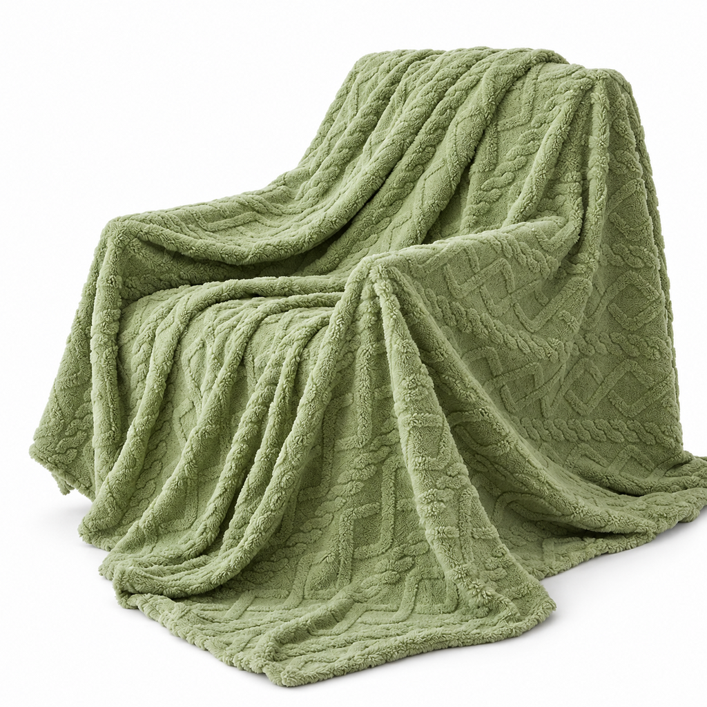 Sage Green Textured Cable Pattern Throw Blanket